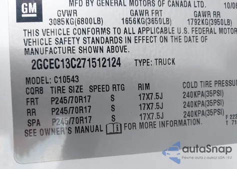 2007 Chevrolet Silverado 1500 Work Truck from USA, damaged, VIN 2GCEC13C271512124